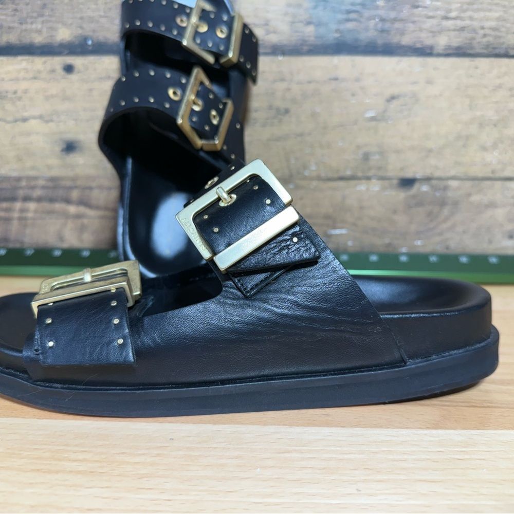 All Saints Black Leather Sandals with Gold Details - Picture 11 of 16